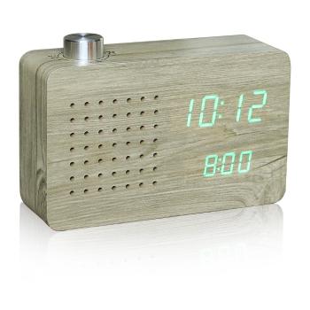 Jasnobrązowy budzik z zielonym wyświetlaczem LED i radiem Gingko Radio Click Clock