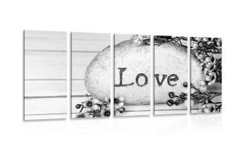 5-częściowy obraz z napisem na kamieniu Love w wersji czarno-białej - 100x50