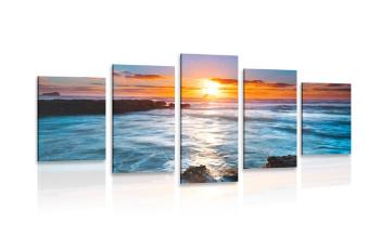 5-częściowy obraz słońce nad morzem - 100x50