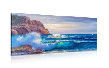 Obraz fale morskie na wybrzeżu - 100x50