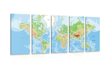 5-częściowy obraz klasyczna mapa świata - 200x100