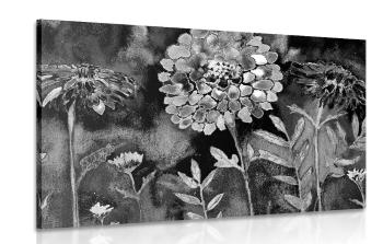 Obraz piękne kwiaty w wersji czarno-białej
