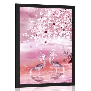 Plakat czaple pod magicznym drzewem w różowym kolorze - 30x45 silver