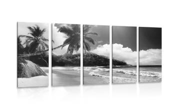 5-częściowy obraz piękna plaża na wyspie Seszele w wersji czarno-białej - 100x50