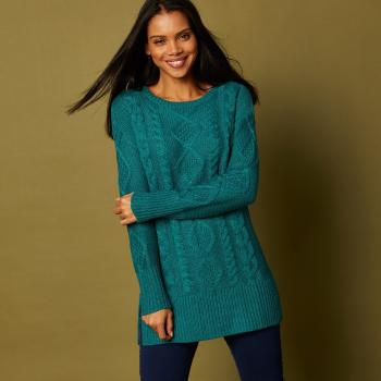 Sweter tunika z wzorem, długie rękawy - zielony - Rozmiar 34/36