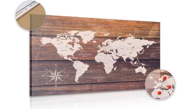 Obraz na korku dyskretna mapa z drewnianym tłem - 120x80  peg