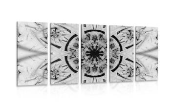 5-częściowy obraz abstrakcja Mandali w wersji czarno-białej - 100x50