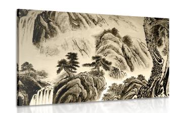 Obraz chińskie malarstwo pejzażowe w sepii - 120x80