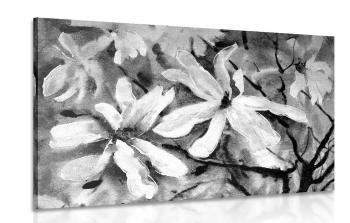 Obraz kwitnące akwarelowe drzewo w wersji czarno-białej - 60x40