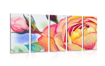 5-częściowy obraz róże w odcieniach różu - 200x100
