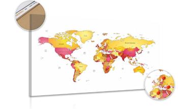Obraz na korku mapa świata w kolorach - 90x60  metallic