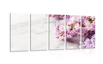 5-częściowy obraz piękne kwiaty na marmurowej podstawie - 200x100