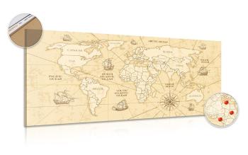 Obraz na korku mapa świata z łodziami - 120x60  peg