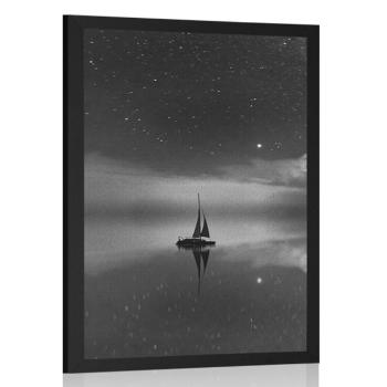 Plakat łódź na morzu w czerni i bieli - 40x60 white