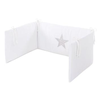 babybay ® Gniazdo łóżeczka piqué, biała aplikacja gwiazdki perłowe szare gwiazdki białe