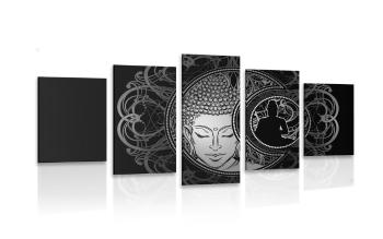 5-częściowy obraz harmonijna moc Buddy w czarnobiałym kolorze - 200x100