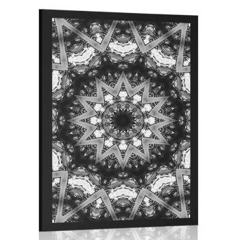 Plakat Mandala z ciekawymi elementami w tle w czarno-białym kolorze - 30x45 black