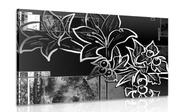 Obraz ilustracja kwiatowa w wersji czarno-białej - 60x40