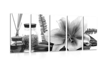 5-częściowy obraz lilia i zacisze wellness w czarnobiałym kolorze
