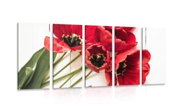 5-częściowy obraz kwitnące czerwone tulipany - 200x100