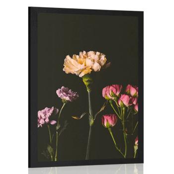 Plakat eleganckie kwiaty na ciemnym tle - 30x45 black