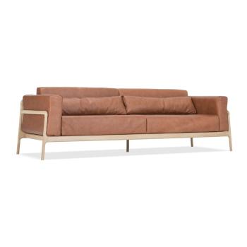 Karmelowa sofa z bawolej skóry z konstrukcją z litego drewna dębowego Gazzda Fawn, 240 cm