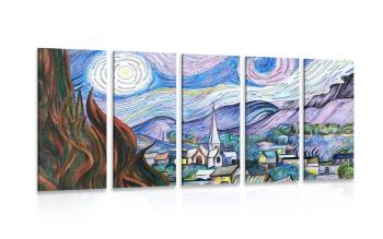 5-częściowy obraz reprodukcja Gwiaździsta noc - Vincent van Gogh - 200x100