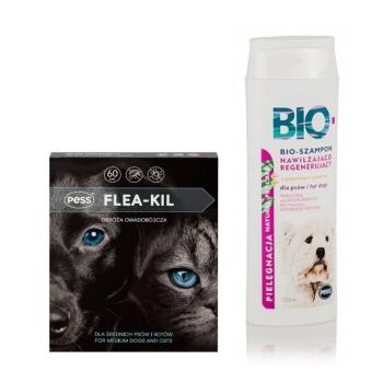 PESS Flea-Kil Obroża owadobójcza dla średnich psów i kotów 60 cm + Bio Szampon nawilżająco-regenerujący z proteinami pszenicy 200 ml