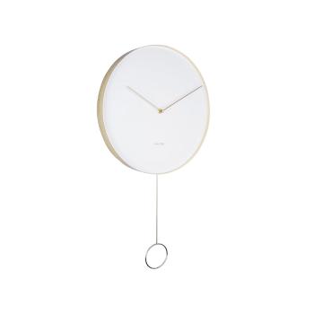 Biały wahadłowy zegar ścienny Karlsson Pendulum, ø 34 cm