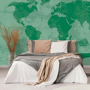 Samoprzylepna tapeta rustykalna mapa świata w kolorze zielonym - 150x100