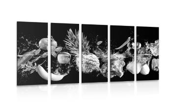 5-częściowy obraz organiczne owoce i warzywa w wersji czarno-białej - 200x100