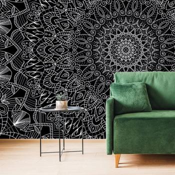Tapeta szczegółowa dekoracyjna mandala w czerni i bieli - 150x100