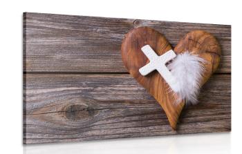 Obraz krzyż na drewnianym tle - 60x40