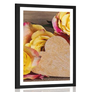 Plakat z passe-partout Walentynki żółte róże - 30x45 white