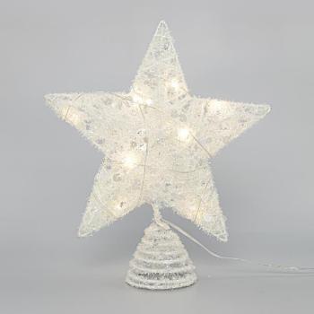 Eurolamp Biała gwiazda na choinkę z cekinami, 10 ciepłych białych diod LED, 25,4 cm, 1 szt.