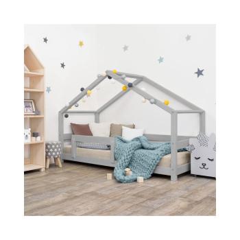 Szare łóżko dziecięce w kształcie domku z barierką Benlemi Lucky, 120x200 cm