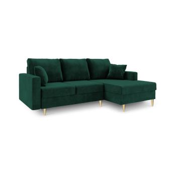 Zielona sofa rozkładana ze schowkiem Mazzini Sofas Muguet, prawostronna