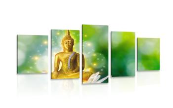 5-częściowy obraz złoty Budda na kwiecie lotosu - 100x50