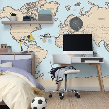 Samoprzylepna tapeta mapa świata z beżową obwódką - 150x100