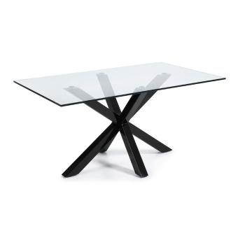 Stół do jadalni ze szklanym blatem i czarną konstrukcją Kave Home, 160 x 90 cm