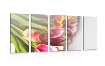 5-częściowy obraz wiązanka kolorowych tulipanów - 200x100