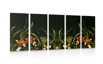 5-częściowy obraz z ornamentem kwiatowym - 200x100