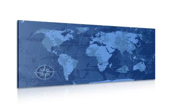 Obraz rustykalna mapa świata w kolorze niebieskim - 120x60