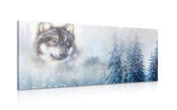 Obraz wilk w śnieżnym krajobrazie - 120x60
