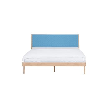 Łóżko z litego drewna dębowego z niebieskim zagłówkiem Gazzda Fawn, 160x200 cm