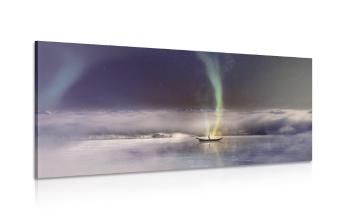Obraz zorzy polarnej nad zamarzniętym jeziorem - 100x50