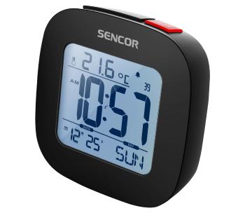 Sencor - Budzik z wyświetlaczem LCD i termometrem 2xAAA czarny