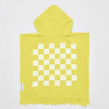Żółty dziecięcy ręcznik plażowy z kapturem Sunnylife Checkerboard, 3-6 lat