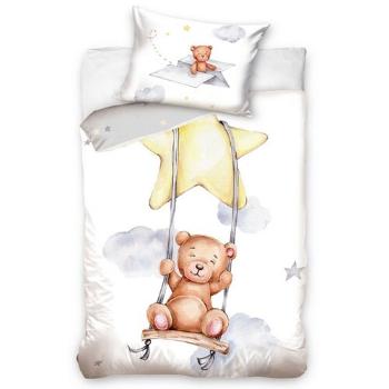 Dziecięca pościel bawełniana do łóżeczka Niedźwiadek Huśtawka na Gwieździe, 100 x 135 cm, 40 x 60 cm
