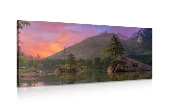 Obraz zachód słońca nad górskim krajobrazem - 100x50
